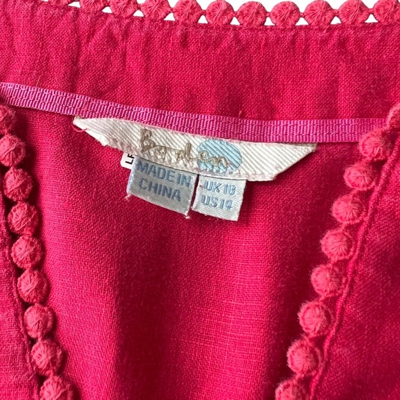 Boden Womens Sleeveless Linen Blouse Bright Pink Size 14 XL Travel lagenlook - Picture 4 of 8